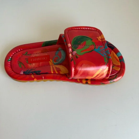 Farm Rio Pink Fruits Puffy Slides- Size 8 - Picture 2 of 4